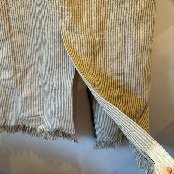 NWOT Zara Beige Linen Striped Fringe Trim Hem Midi Duster Wrap Coat Cardigan - Picture 12 of 16